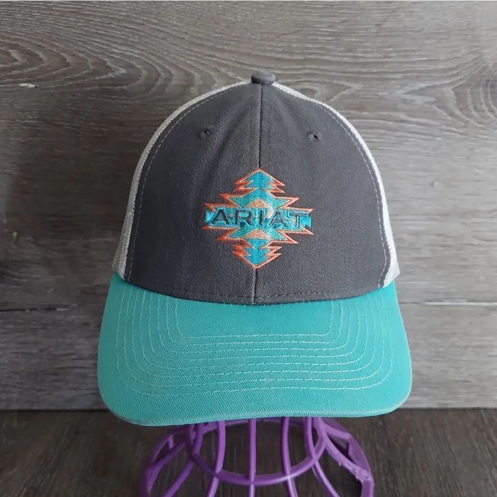 Ariat Teal Gray Snapback Trucker Hat South Western - Youth
